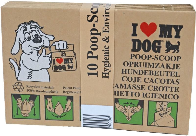 Packs of 10 poop bags in 100% biodegradable cardboard
